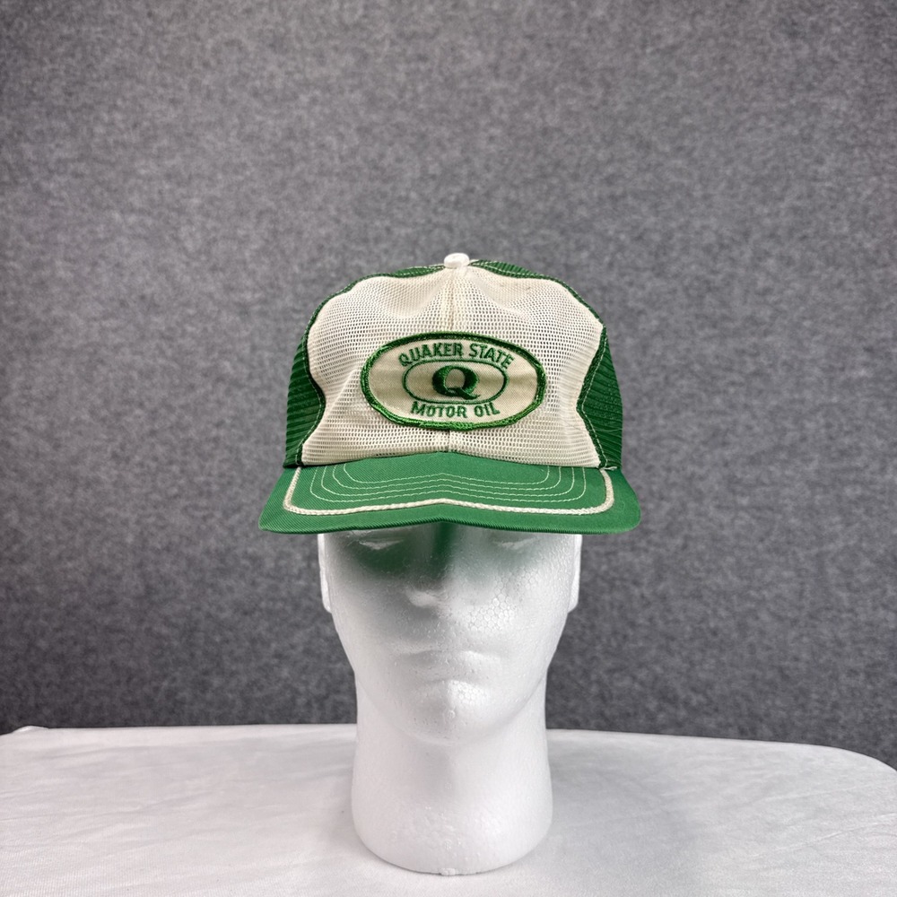 Swingster Quaker State Motor Oil Trucker Hat OS Green White Mesh Vintage USA